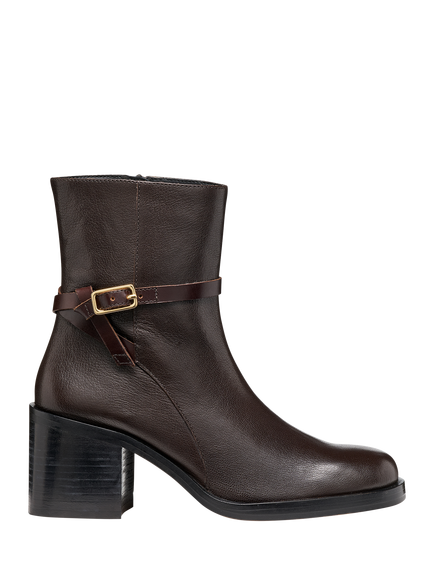 Geox Sobima Leather Stacked Heel Buckle Detail Ankle Boots, Dark Brown, Dark Brown