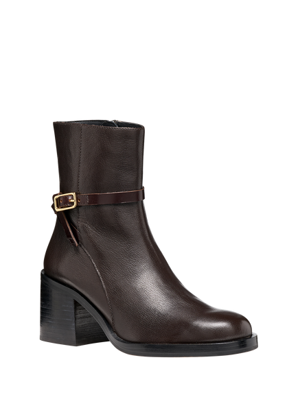 Geox Sobima Leather Stacked Heel Buckle Detail Ankle Boots, Dark Brown - view 2, Dark Brown