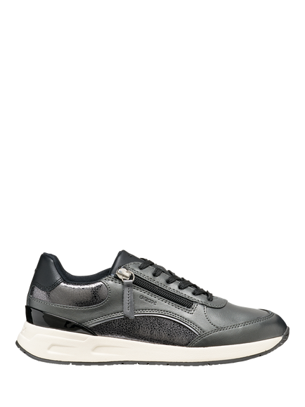 Geox Bulmya Zip Detail Lace Up Trainers, Graphite/Black, Graphite/Black