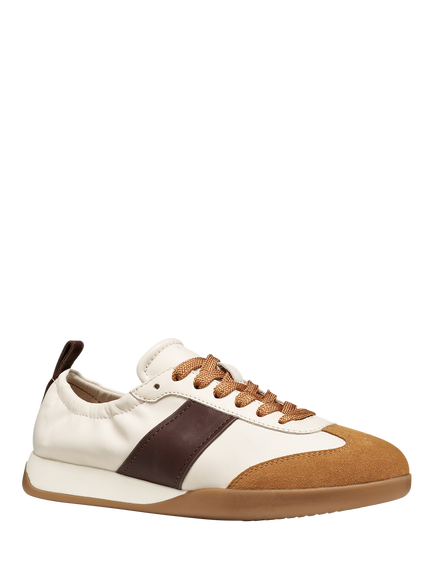 Geox Maryemy Leather Blend Lace Up Trainers, Light Grey/Mahogany - view 2, Light Grey/Mahogany