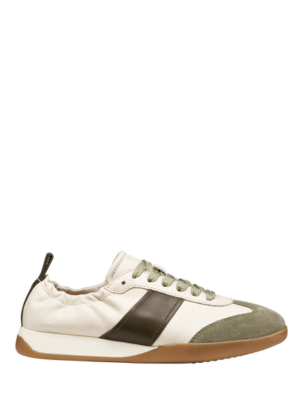 Geox Maryemy Leather Blend Lace Up Trainers, Light Grey/Military, Light Grey/Military