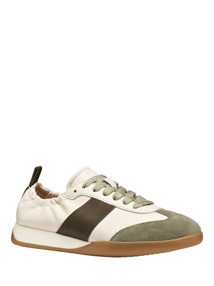 Geox Maryemy Leather Blend Lace Up Trainers, Light Grey/Military - view 2, Light Grey/Military