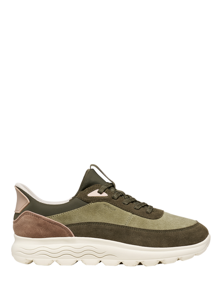 Geox Spherica Plus Suede Lace Up Trainers, Sage/Military, Sage/Military