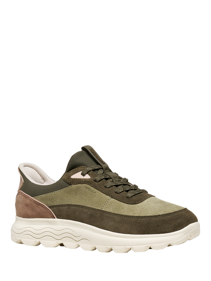 Geox Spherica Plus Suede Lace Up Trainers, Sage/Military - view 2, Sage/Military