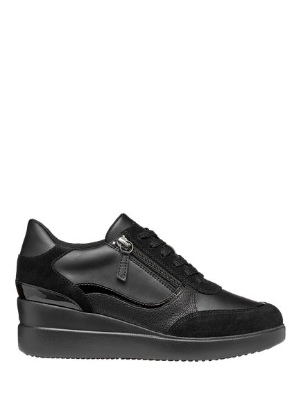 Geox Stardust Plus Wedge Heel Zip Trainers, Black, Black