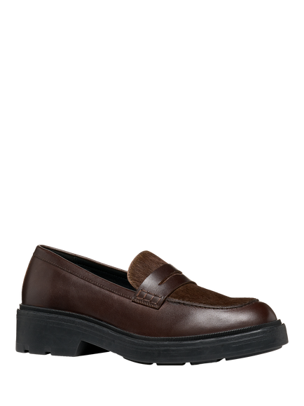 Geox Swelen Leather Penny Loafers, Brown - view 2, Brown