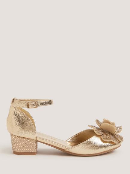 Monsoon Kids' Embellished Flower Two Part Heeled Shoes, Gold, Gold