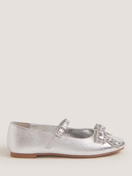 Monsoon Kids' Gemstone Bow Ballet Flat Shoes, Silver, Silver