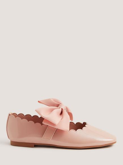 Monsoon Kids' Bow Strap Patent Ballet Flat Shoes, Pink, Pink