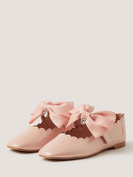 Monsoon Kids' Bow Strap Patent Ballet Flat Shoes, Pink - view 2, Pink
