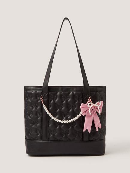Monsoon Kids' Quilted Bow Tote Bag, Black, Black