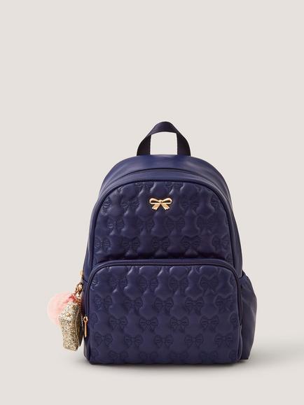 Monsoon Kids' Quilted Bow Charm Backpack, Navy, Navy