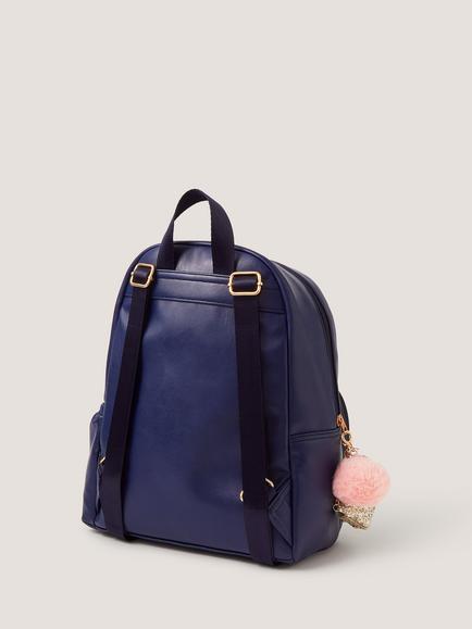 Monsoon Kids' Quilted Bow Charm Backpack, Navy - view 2, Navy