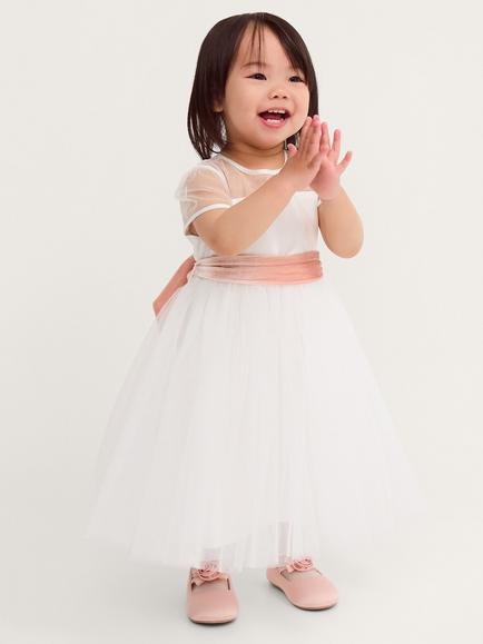 Monsoon Baby Short Sleeve Tulle Dress, Ivory, Ivory