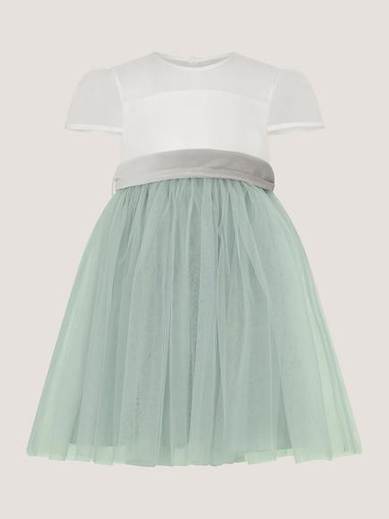 Monsoon Baby Short Sleeve Tulle Dress, Sage - view 2, Sage
