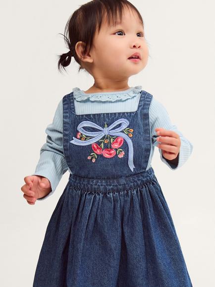 Monsoon Baby Top and Pinafore Dress Set, Blue, Blue