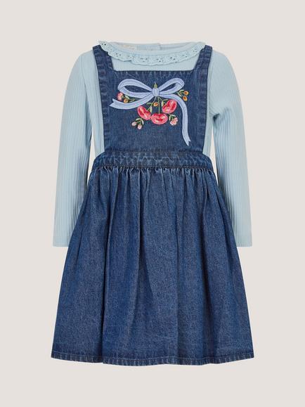 Monsoon Baby Top and Pinafore Dress Set, Blue - view 2, Blue