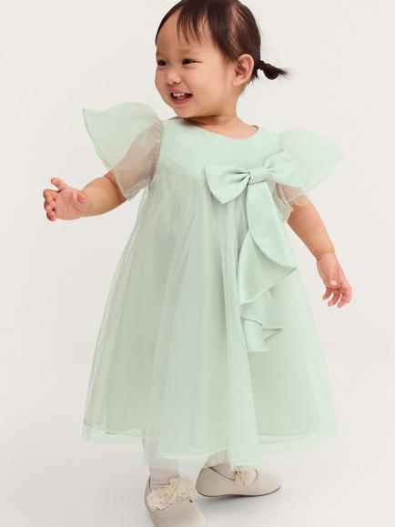 Monsoon Baby Winnie Satin Bow Tulle Dress, Sage, Sage