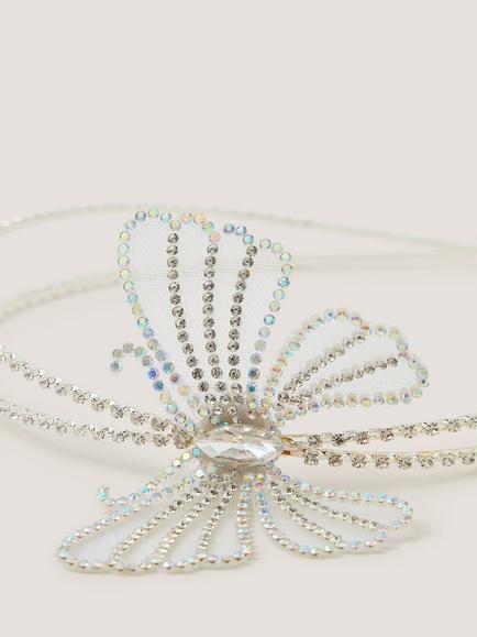 Monsoon Kids' Diamante Butterfly Headband, Silver - view 2, Silver