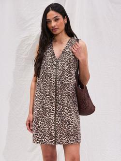 Ro&Zo Leopard Print Sleeveless Zip Through Dress, Brown - view 2, Brown