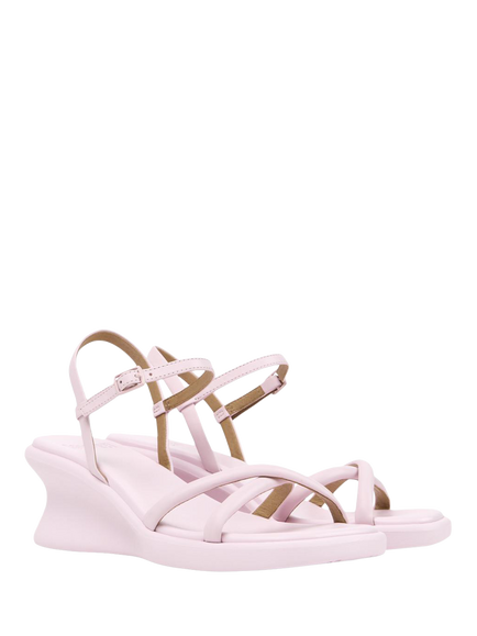 Camper Louise Leather Wedge Heel Strappy Sandals, Pink - view 2, Pink