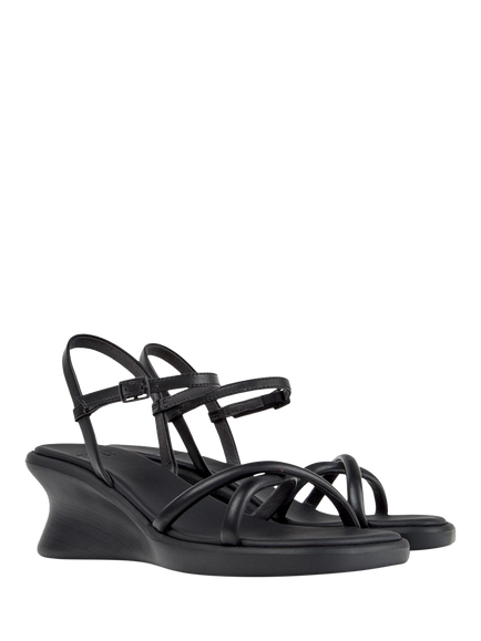 Camper Louise Leather Wedge Heel Strappy Sandals, Black - view 2, Black