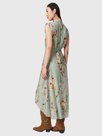 AllSaints Mira Silk Blend Floral Print Dress, Blue Mid - view 2, Blue Mid