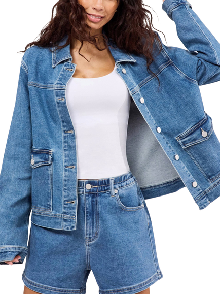 Lovall Oversized Denim Jacket, Mid Blue, Mid Blue