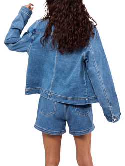 Lovall Oversized Denim Jacket, Mid Blue - view 2, Mid Blue