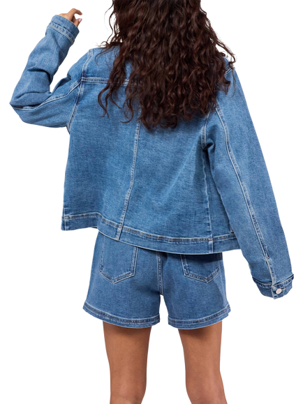 Lovall Oversized Denim Jacket, Mid Blue - view 2, Mid Blue
