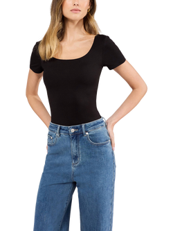 Lovall Ultimate Everyday Scoop Neck Bodysuit, Black, Black