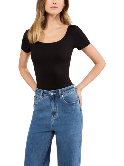 Lovall Ultimate Everyday Scoop Neck Bodysuit, Black, Black