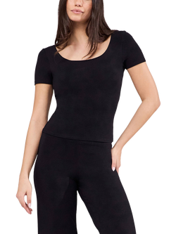 Lovall Lightweight Scoop Neck Short Sleeve Top, Black