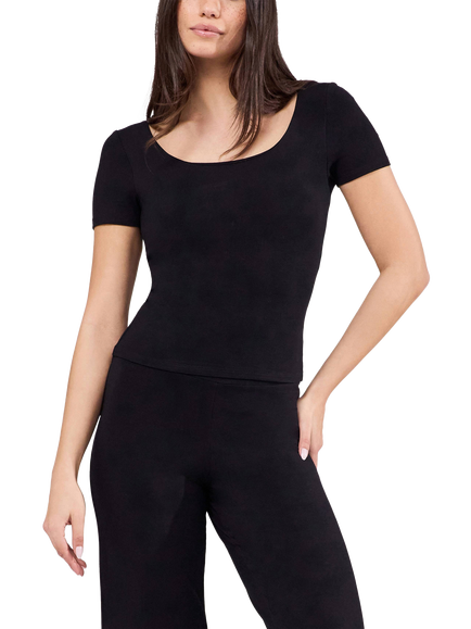 Lovall Lightweight Scoop Neck Short Sleeve Top, Black