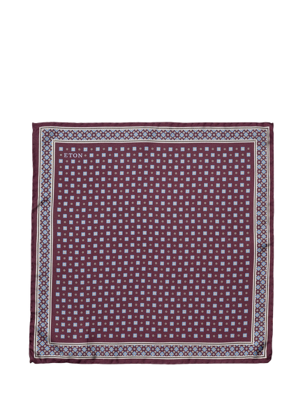 Eton Silk Twill Medallion Print Pocket Square, Dark Red, Dark Red