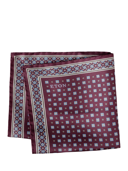 Eton Silk Twill Medallion Print Pocket Square, Dark Red - view 2, Dark Red
