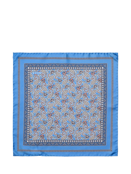 Eton Silk Twill  Paisley Print Pocket Square, Blue, Blue