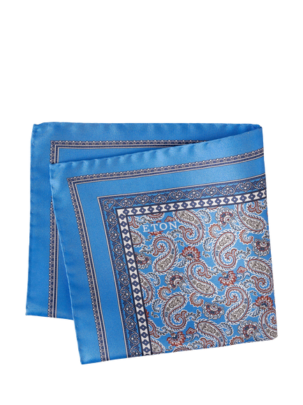 Eton Silk Twill  Paisley Print Pocket Square, Blue - view 2, Blue