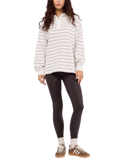 Lovall Cotton Oversized Draped Polo Top, White/Stone, White/Stone