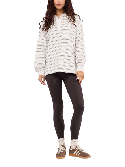 Lovall Cotton Oversized Draped Polo Top, White/Stone, White/Stone