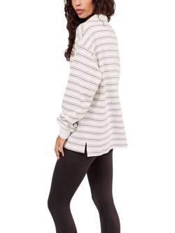 Lovall Cotton Oversized Draped Polo Top, White/Stone - view 2, White/Stone