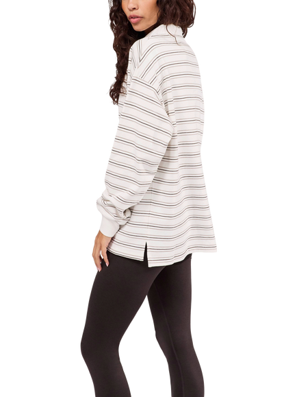 Lovall Cotton Oversized Draped Polo Top, White/Stone - view 2, White/Stone