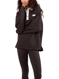 Lovall Cotton Oversized Draped Polo Top, Black Coffee, Black Coffee