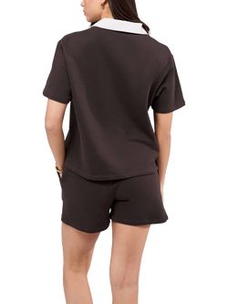 Lovall Polo Top and Shorts Pyjama Set, Black Coffee - view 2, Black Coffee