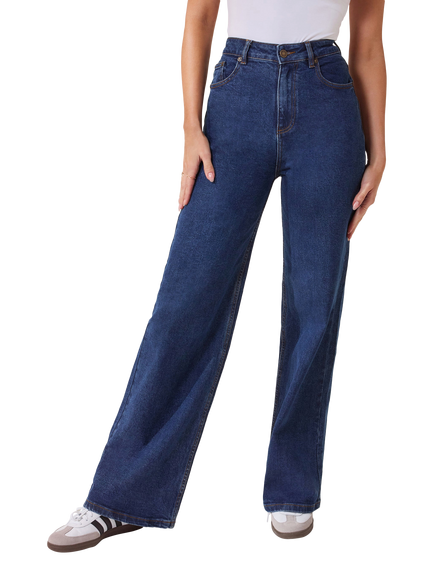 Lovall High Waisted Wide Leg Jeans, Dark Blue