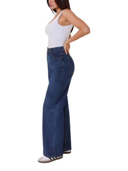 Lovall High Waisted Wide Leg Jeans - view 2, Dark Blue