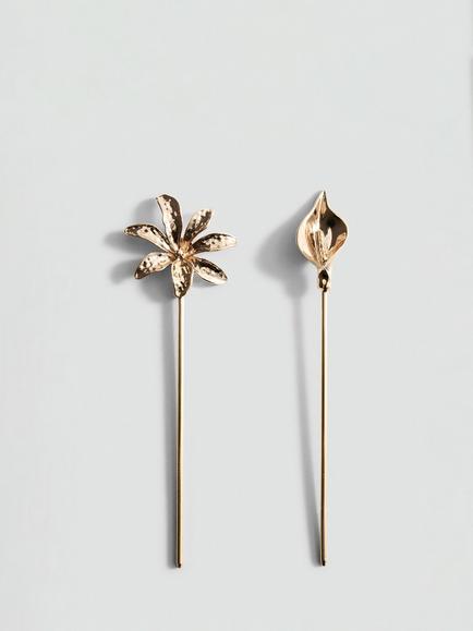 Mango Gold Toned Floral Hair Pins, Set of 2, Gold - view 2, Gold