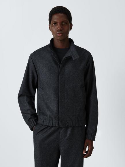 John Lewis x clothsurgeon Barberis Italian Wool Flannel Stand Collar Jacket, Charcoal, Charcoal, Charcoal
