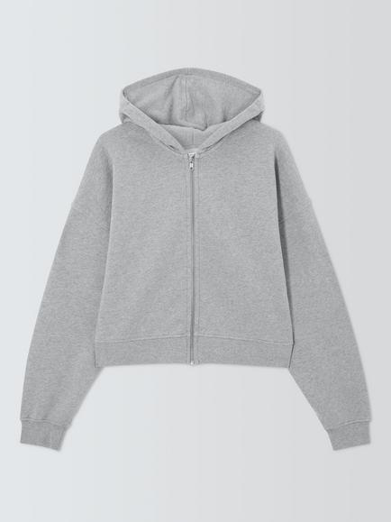 Colorful Standard Pure Cotton Cropped Zip Up Hoodie, Heather Grey, Heather Grey