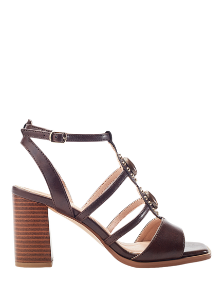Moda in Pelle Megarah Embellished Block Heel Strappy Sandals, Brown
